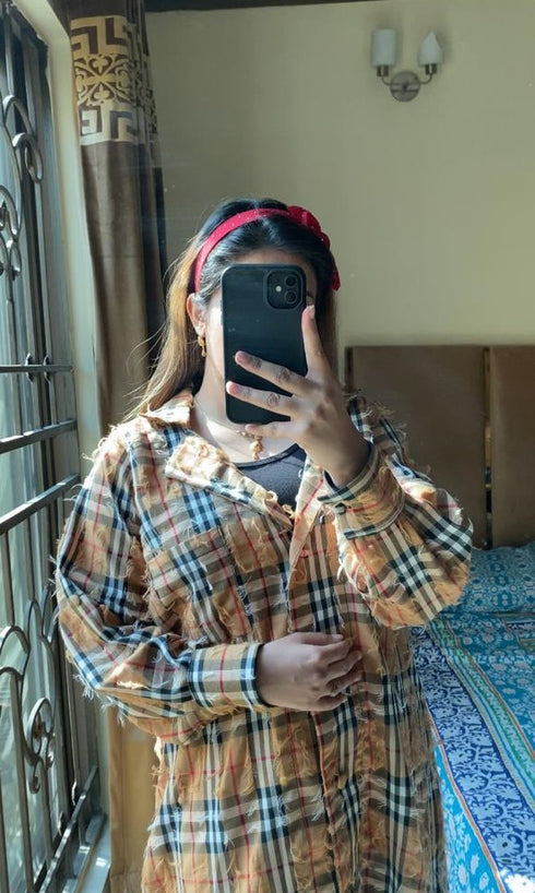 Brown Korean Check Dress